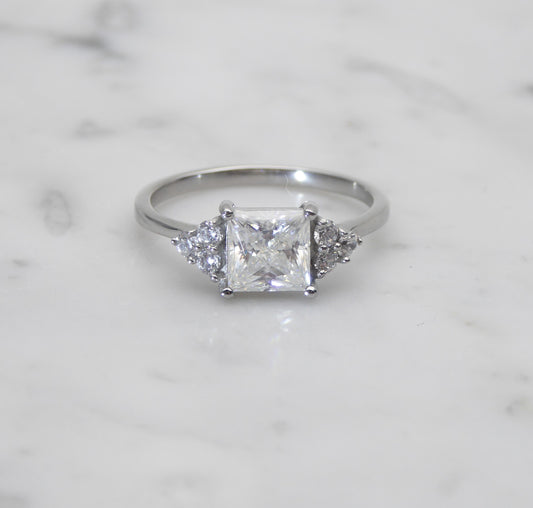 Princess Cut Man Made Diamond Simulant ring available in white gold filled or Titanium - engagement ring - wedding ring