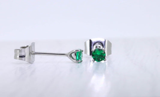 3mm Lab emerald stud earrings, available in titanium, white gold and surgical steel