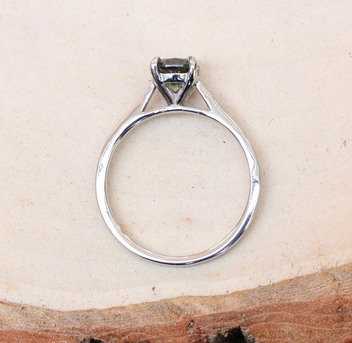 1ct Genuine Green Sapphire solitaire cathedral ring in Titanium or White Gold - engagement ring - wedding ring - handmade ring