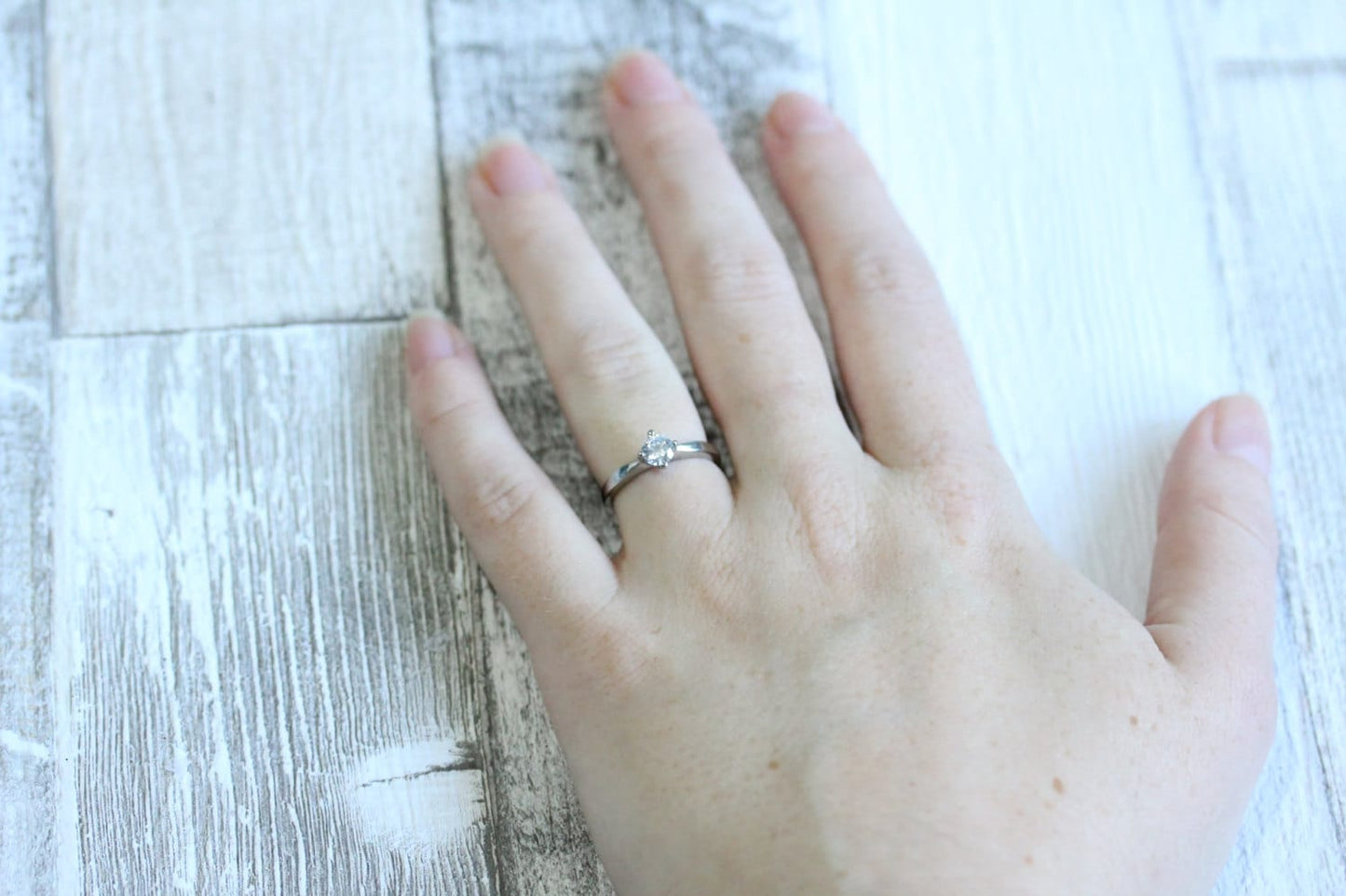 Genuine White Moissanite solitaire ring available in Titanium or white gold - engagement ring - wedding ring