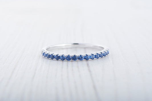 1.8mm wide Lab Blue Sapphire Half Eternity ring in white gold or Silver