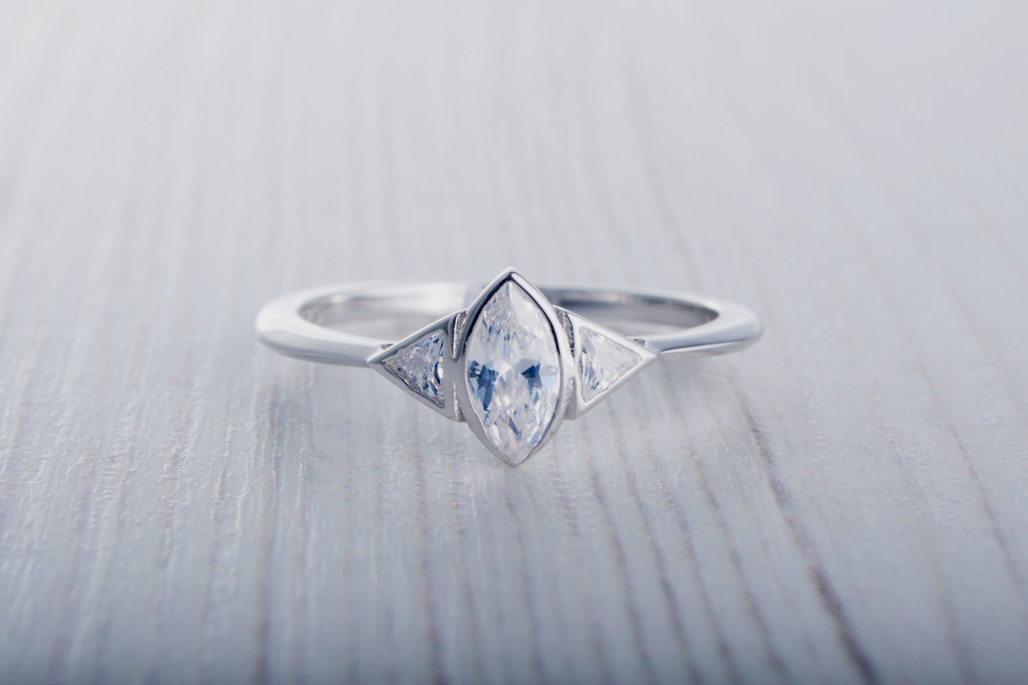 Marquise and Trillion cut Man Made Diamond Simulant ring