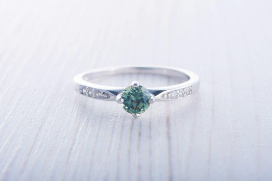 Green Sapphire Solitaire engagement ring - Available in white gold or sterling silver - handmade ring