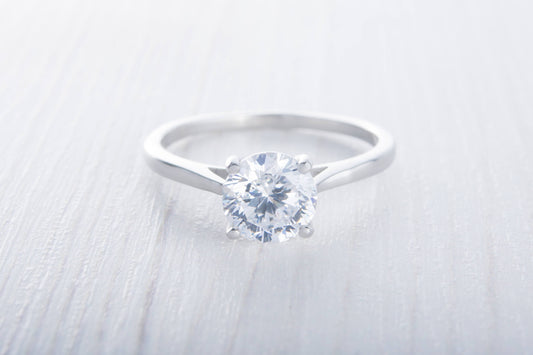 Genuine White Moissanite 1.5ct Solitaire cathedral setting ring in Titanium or White gold - handmade engagement ring