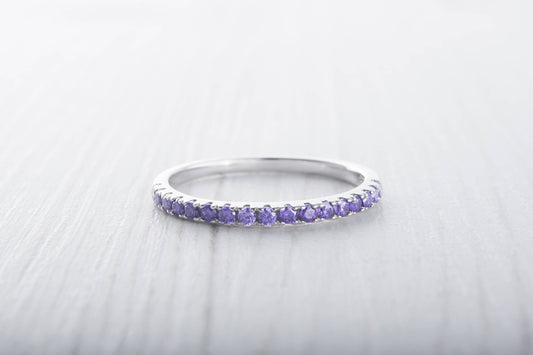 1.8mm wide Amethyst Gemstone Half Eternity ring - stacking ring