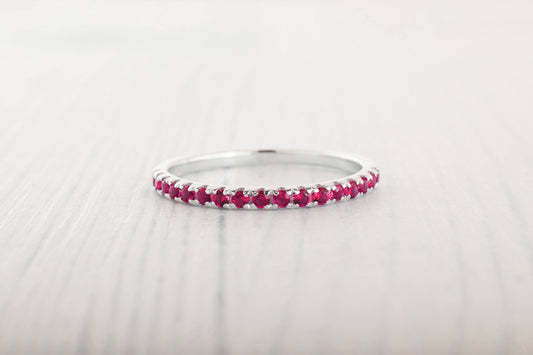 1.8mm wide Ruby Half Eternity ring in white gold or Silver - stacking ring - wedding band - handmade engagement ring