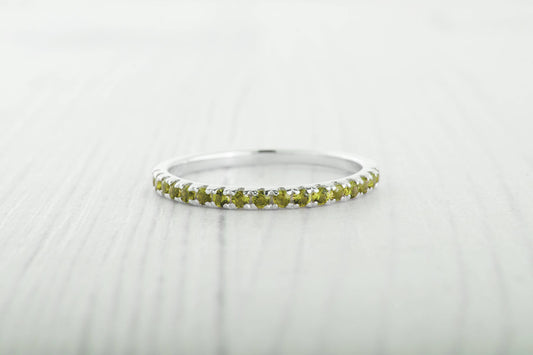 1.8mm wide natural Peridot Half Eternity ring in white gold or Silver - stacking ring - wedding band - handmade engagement ring