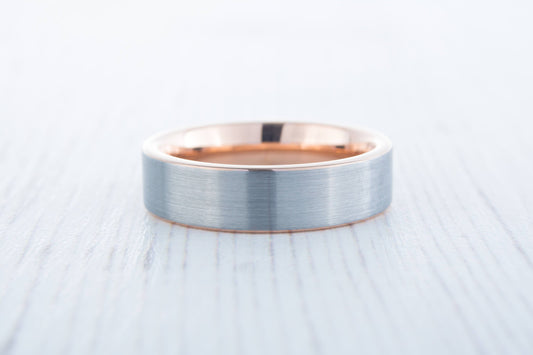 6mm 14K Rose Gold and Brushed Titanium Wedding ring band for men and women