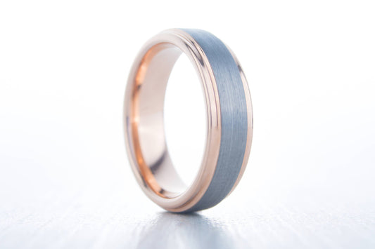 6mm 14K Rose Gold and Brushed Titanium Wedding ring band for men and women