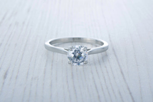 Genuine 6mm 1ct Moissanite cathedral setting solitaire ring in Titanium or White Gold - engagement ring - handmade ring