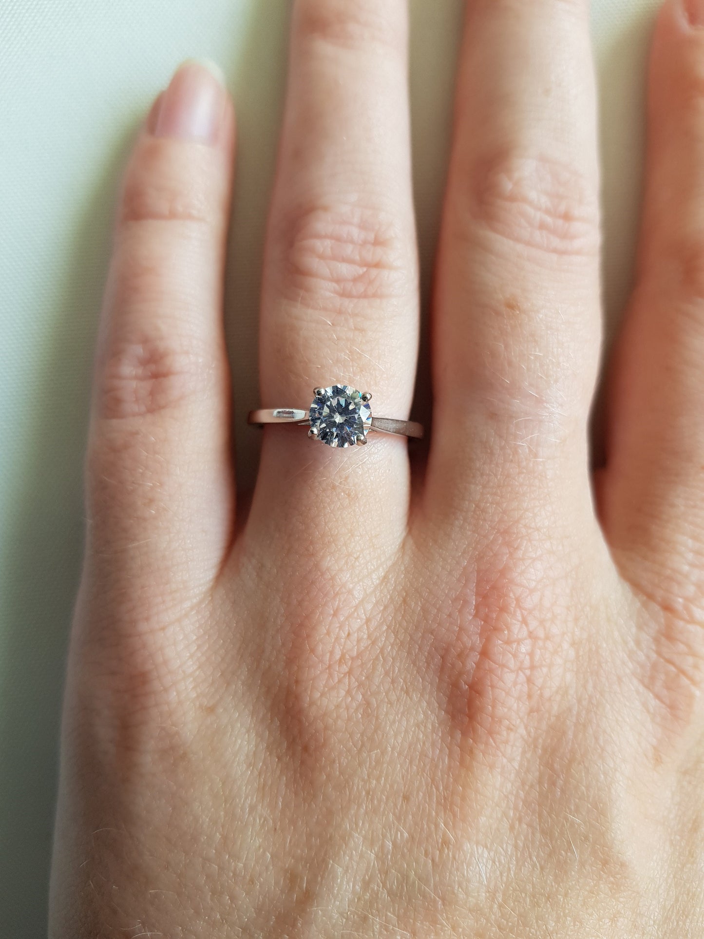 1ct Man Made Diamond Simulant solitaire cathedral ring in Titanium or White Gold - engagement ring - wedding ring - handmade ring