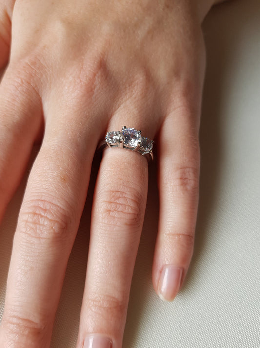 Man Made Diamond Simulant Trilogy ring available in white gold or Titanium - engagement ring - wedding ring