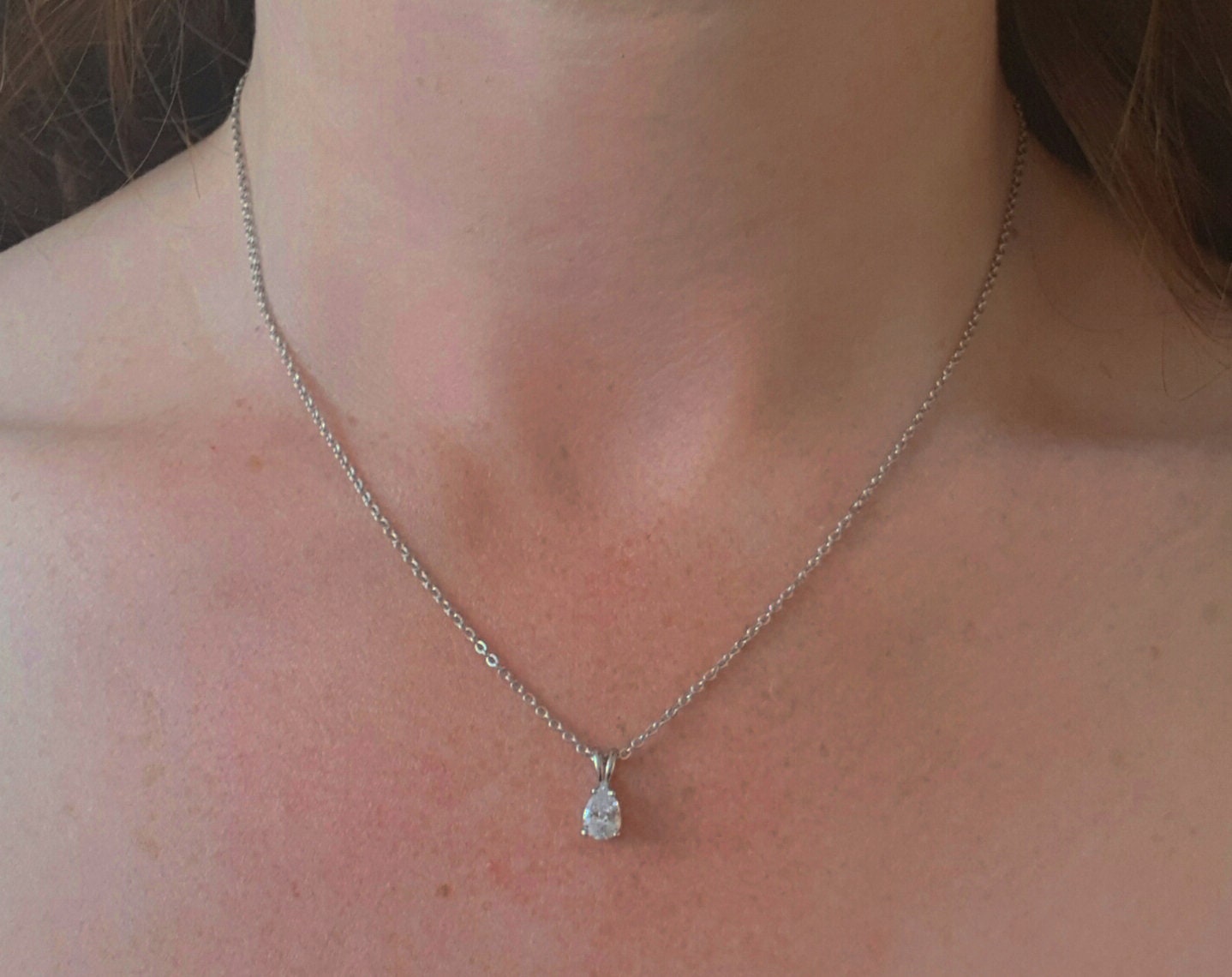 On Sale! Necklace with Pear / Teardrop Man Made Diamond Simulant pendant - Available in titanium