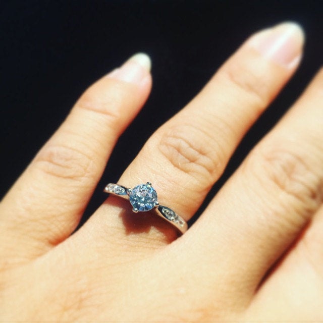 Solitaire engagement ring with Man Made Diamond Simulants - Available in white gold or sterling silver - handmade ring