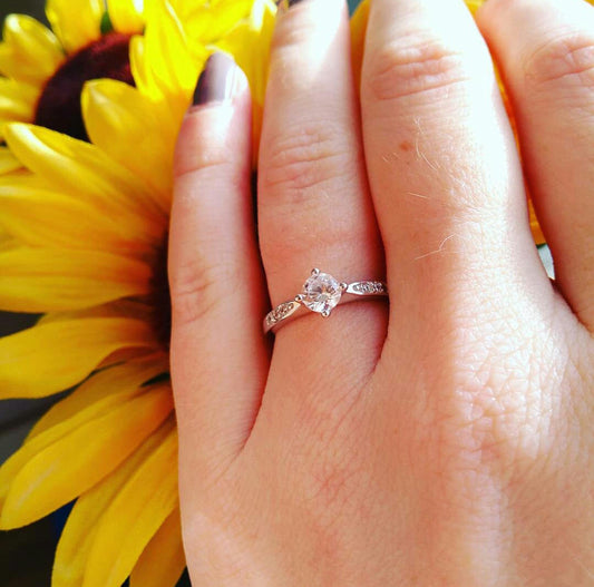 Solitaire engagement ring with Man Made Diamond Simulants - Available in white gold or sterling silver - handmade ring