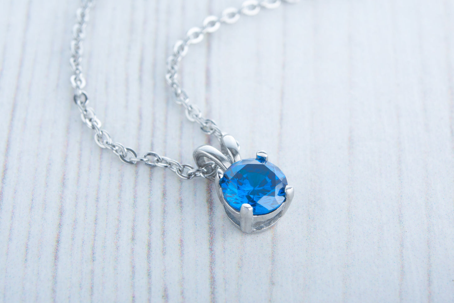 Genuine Blue Topaz Pendant Necklace - in 4mm, 5mm, 6mm, 7mm - Available in white gold or titanium