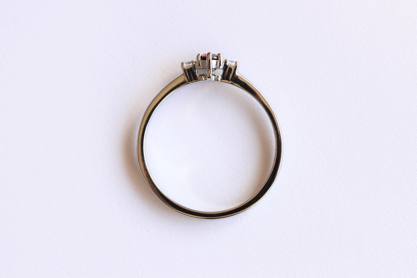 Natural Garnet and White Sapphire 3 stone Trilogy Ring in White Gold or Titanium - engagement ring - handmade ring