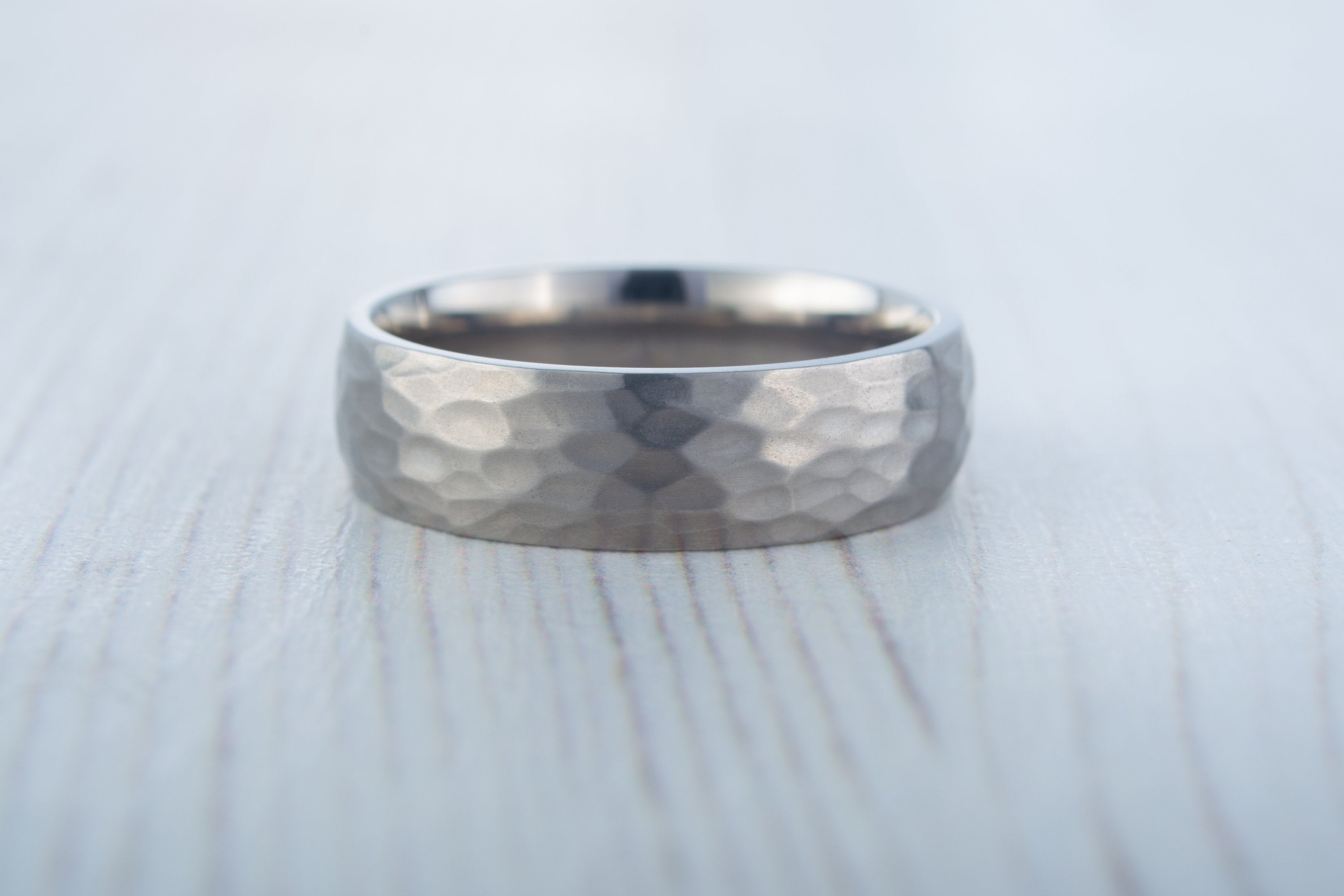 Hammered titanium wedding on sale band