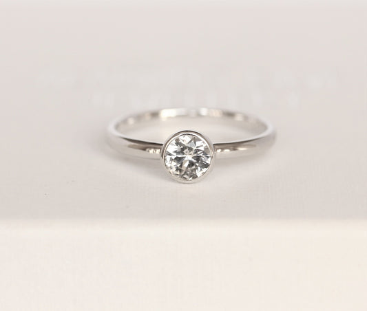 Simulated diamond bezel set solitaire ring - Available in white gold or sterling silver - handmade ring