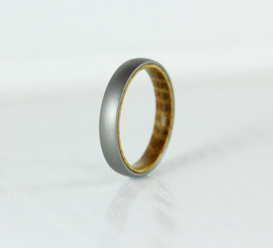 4mm Titanium & Whiskey barrel wood Wedding ring band for men and women