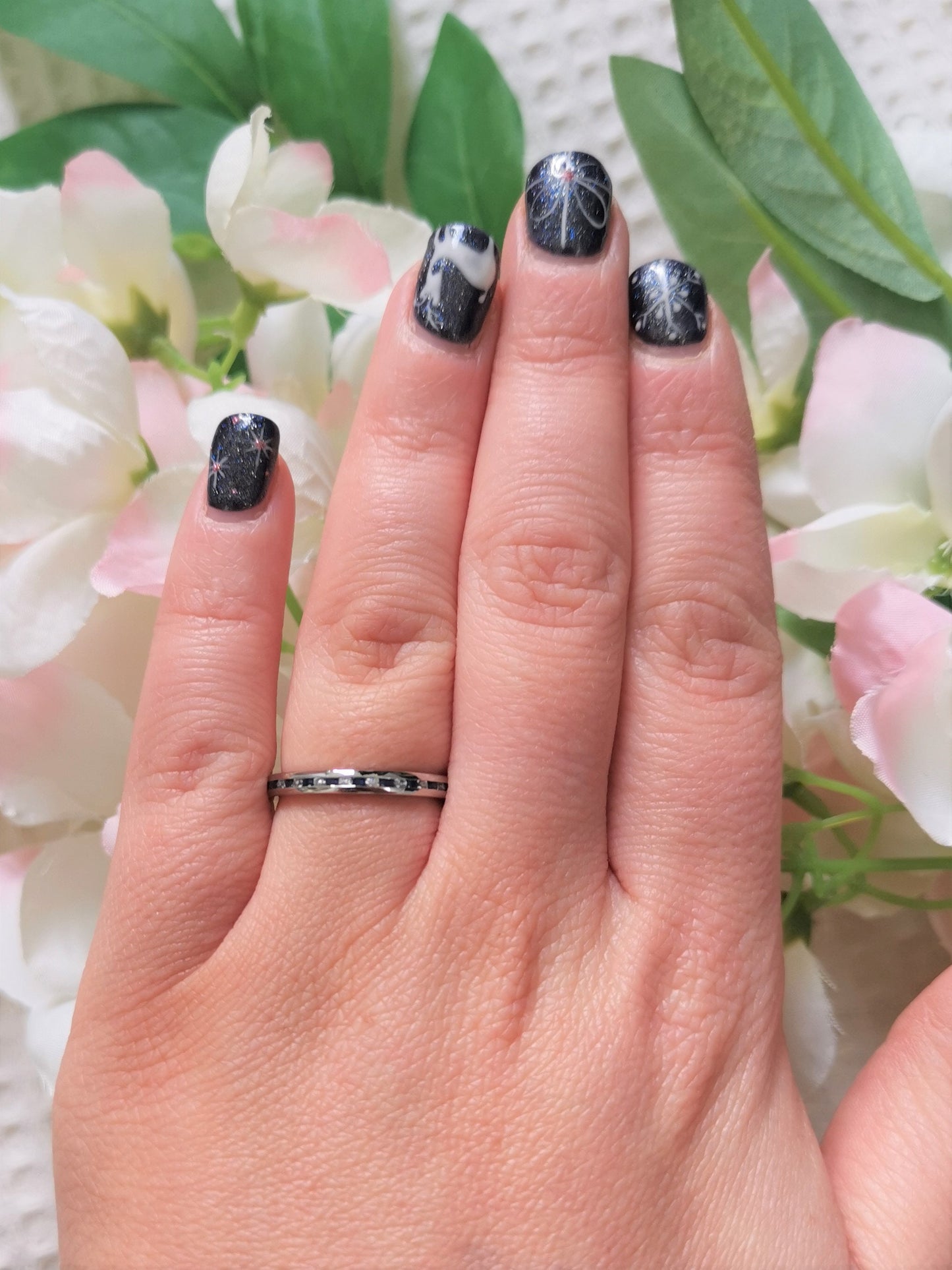 Lab blue & White sapphire 3mm Wide HALF Eternity ring / stacking ring in white gold or titanium - Wedding Band - Engagement ring