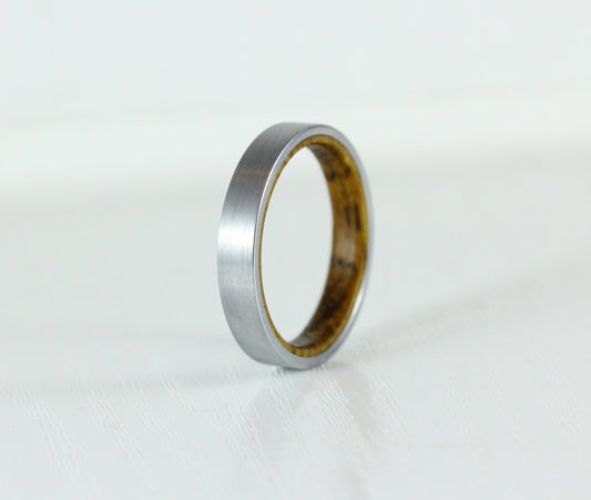 4mm Titanium & Whiskey barrel wood Wedding ring band for men and women