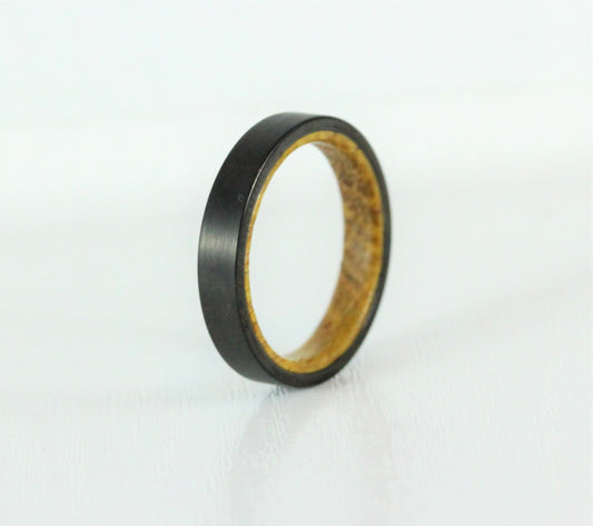 4mm Titanium & Whiskey barrel wood Wedding ring band for men and women