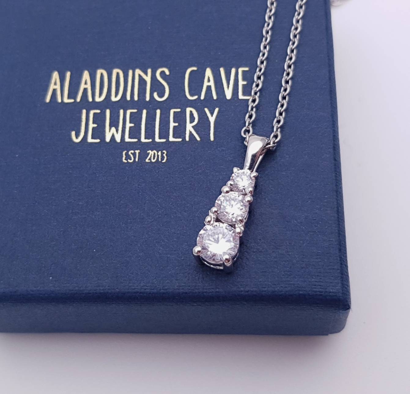 Sterling silver trilogy pendant with man made diamonds