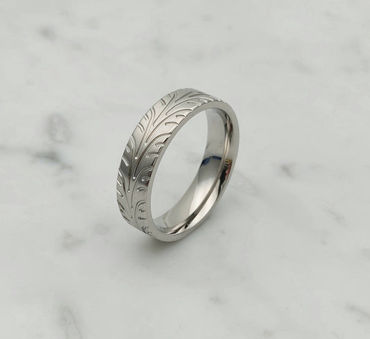 6mm Tire tread ring in pure Titanium - Wedding ring band for men and women