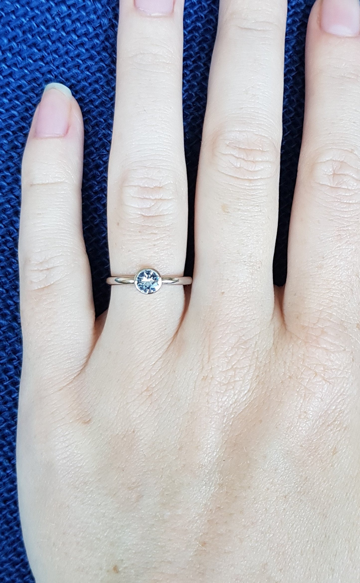 Natural Aquamarine bezel set solitaire ring - Available in white gold or sterling silver - handmade ring