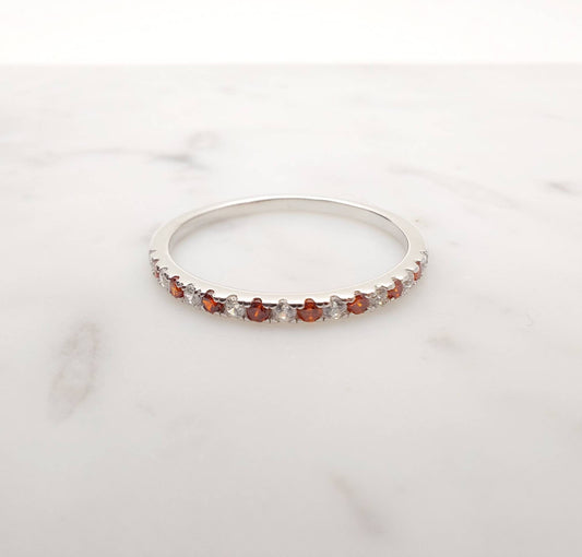 1.8mm wide Garnet and diamond Half Eternity ring