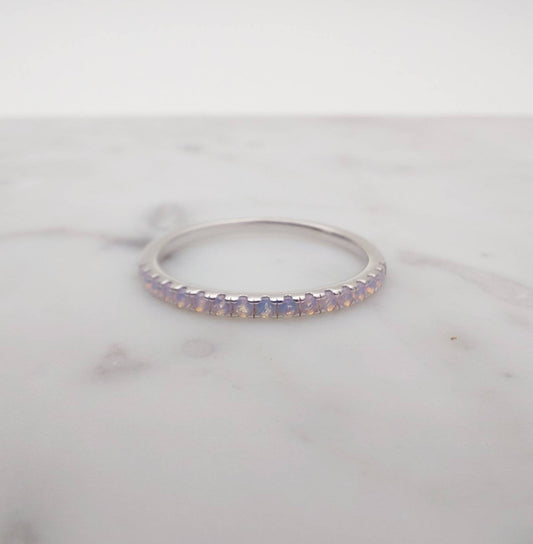 1.8mm wide Opal Half Eternity ring in white gold or Silver - stacking ring - wedding band - handmade engagement ring