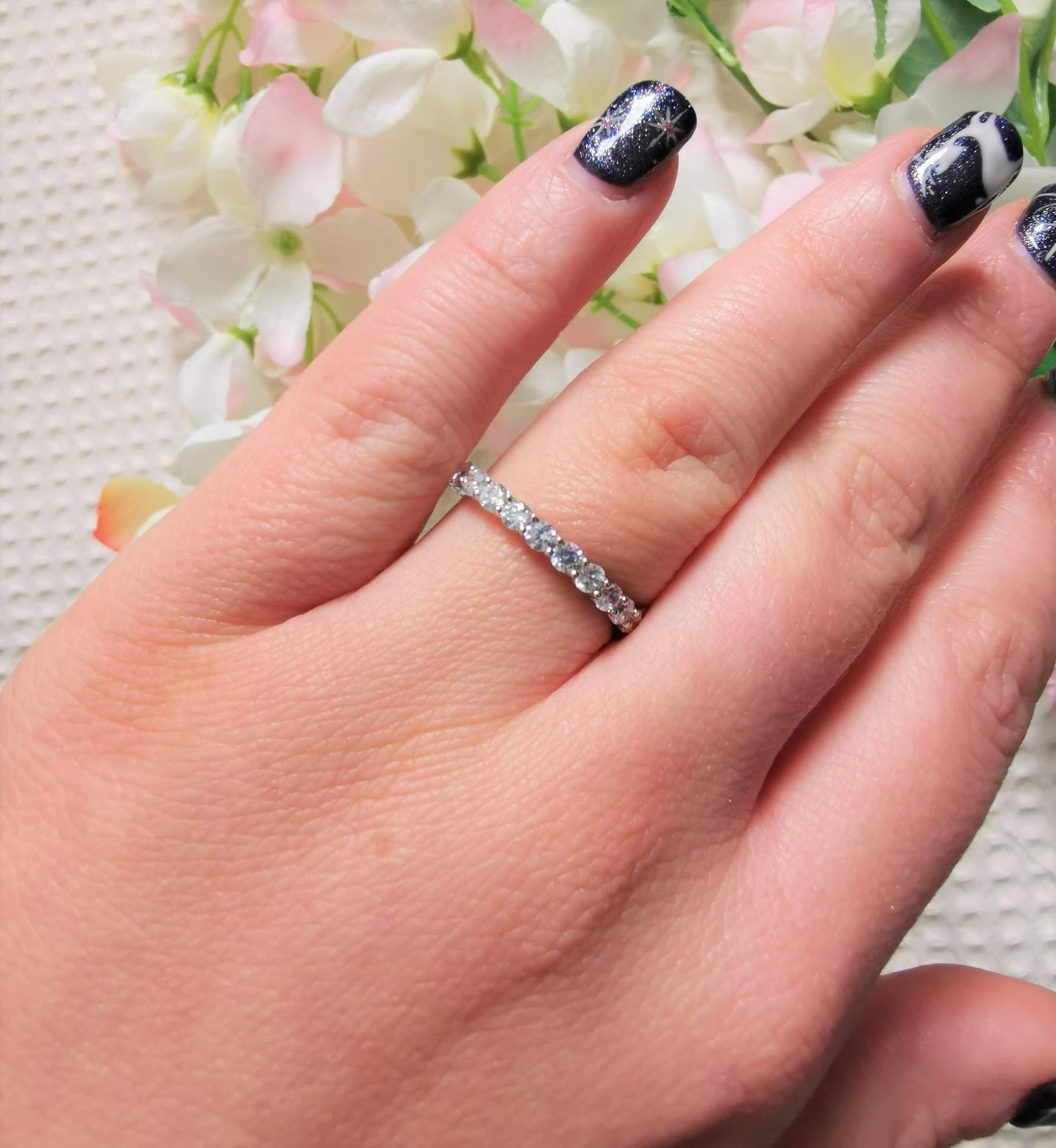 2.5mm wide Diamond simulant full Eternity ring Available in Sterling silver or White gold filled - stacking ring - wedding band