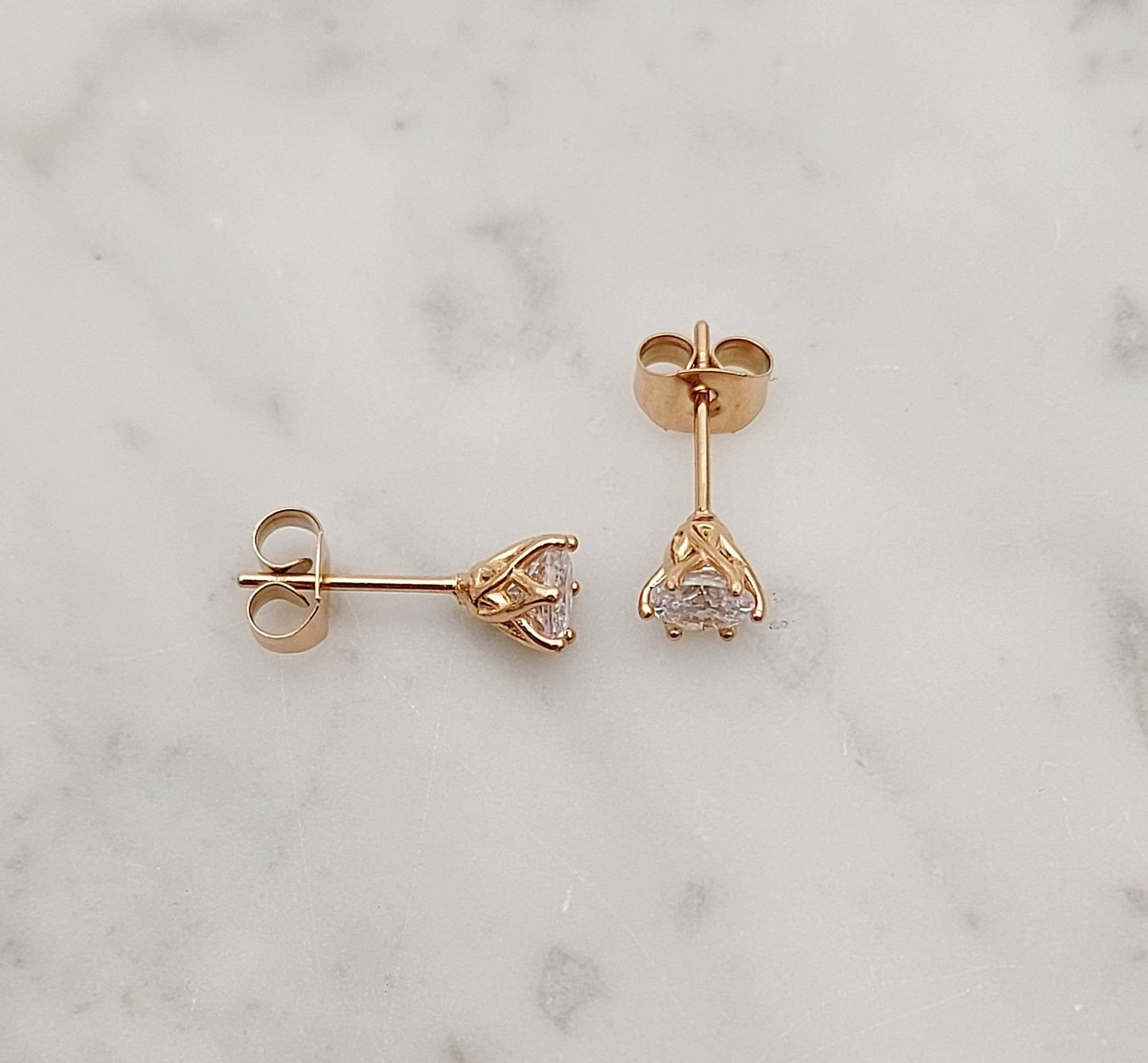 Man Made Diamond Simulant stud earrings in Rose gold and titanium, available 4mm, 5mm or 6mm sizes