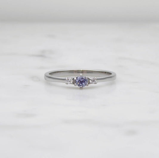 Natural Tanzanite and White Sapphire 3 stone Trilogy Ring in White Gold or Titanium - engagement ring - handmade ring