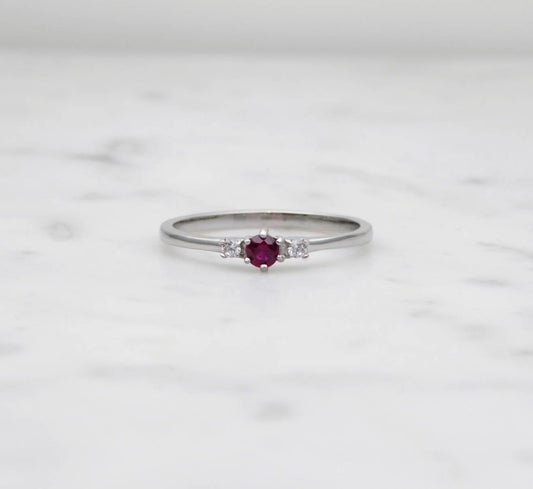 Natural Ruby and White Sapphire 3 stone Trilogy Ring in White Gold or Titanium - engagement ring - handmade ring