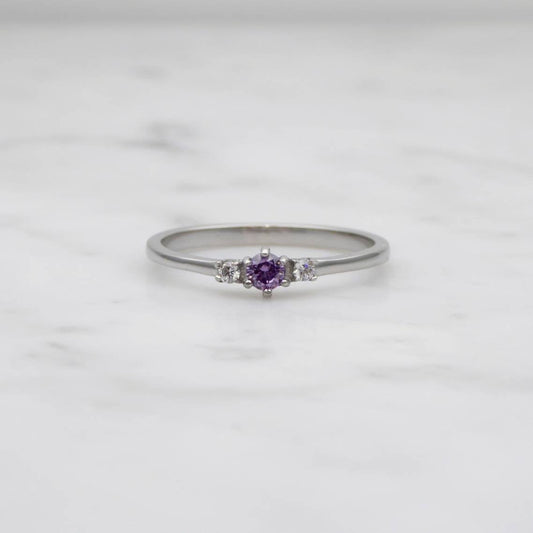 Natural Amethyst and White Sapphire 3 stone Trilogy Ring in White Gold or Titanium - engagement ring - handmade ring