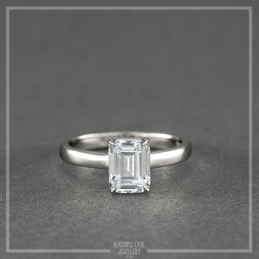 1.9ct Emerald cut man made diamond solitaire ring available in Sterling Silver or White Gold Filled - engagement ring