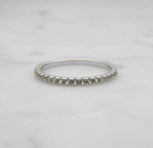 Natural Green Sapphire 1.8mm wide Half Eternity ring in white gold or Silver - stacking ring - wedding band - handmade engagement ring
