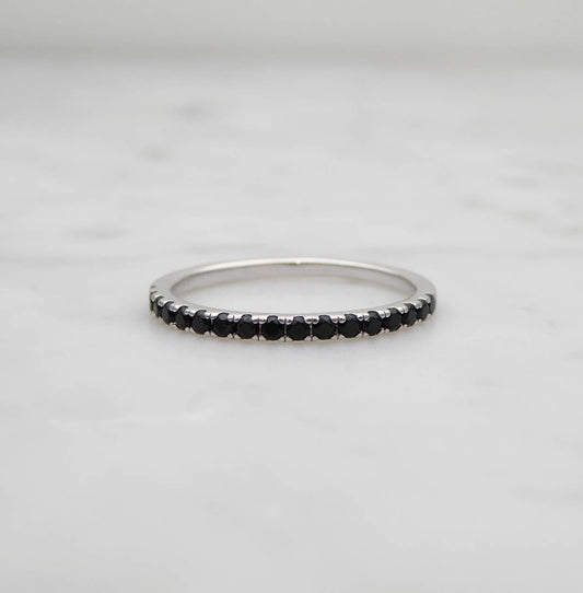 Black Onyx 1.8mm wide Half Eternity ring in white gold or Silver - stacking ring - wedding band - handmade engagement ring