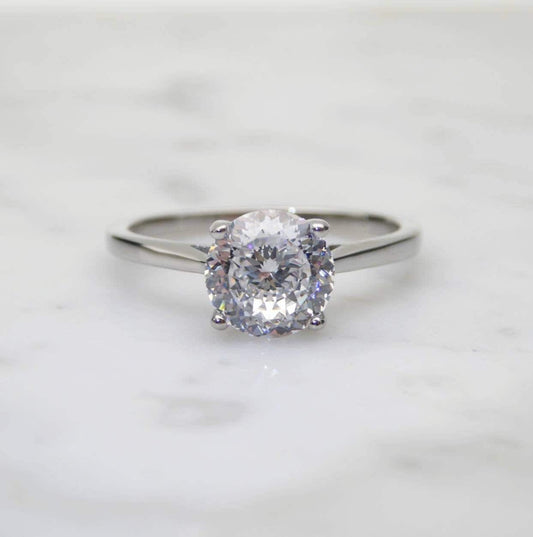 Portuguese cut 1.5ct Man Made Diamond Simulant solitaire cathedral ring in Titanium or White Gold - engagement ring - wedding ring