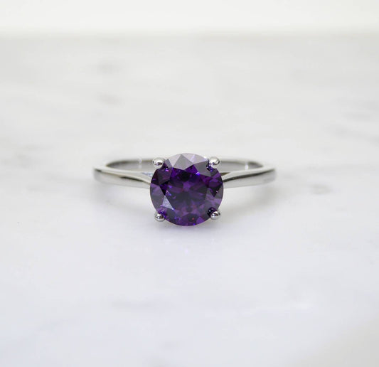 Natural 1.5ct Amethyst solitaire ring in Titanium or White Gold - engagement ring - wedding ring - handmade ring
