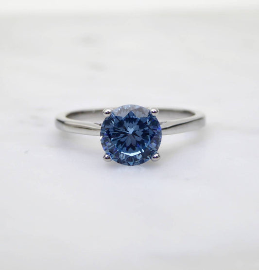 Natural 1.5ct Blue Topaz solitaire ring in Titanium or White Gold - engagement ring - wedding ring - handmade ring
