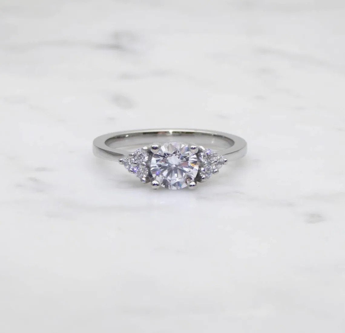 Wedding set! Man Made White Sapphire engagment ring and matching eternity & Wedding ring in Titanium or White Gold