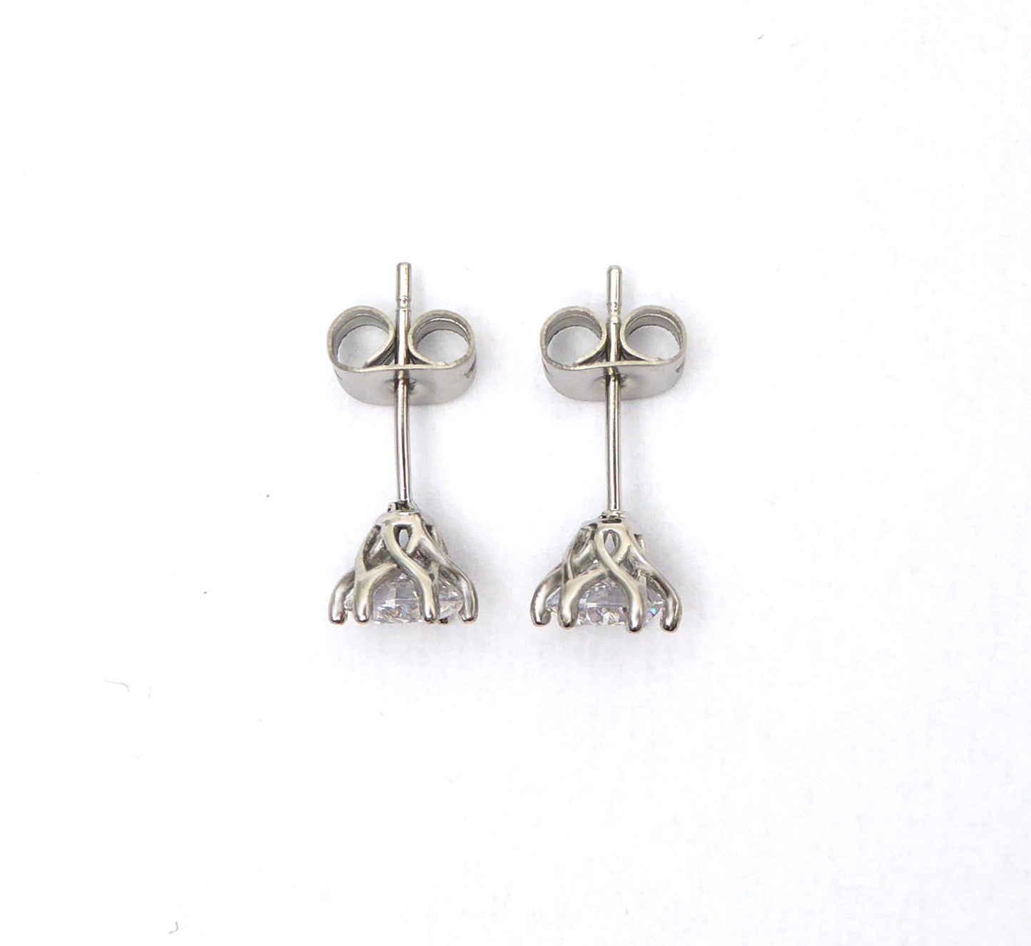 GENUINE Moissanite stud earrings, available in titanium, white gold and surgical steel 4mm, 5mm or 6mm sizes