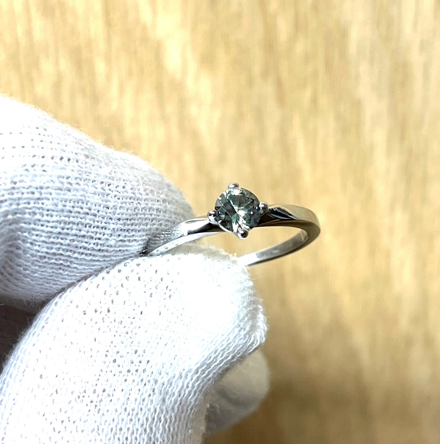 Natural Green Sapphire solitaire ring - available in titanium or white gold - engagement ring - wedding ring