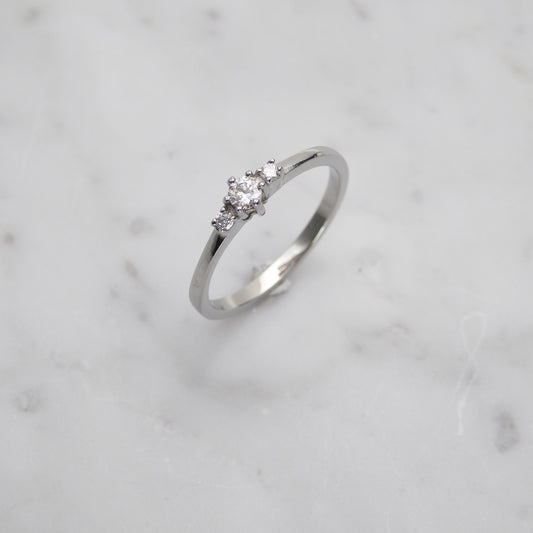 Man made simulated Diamond 3 stone Trilogy Ring in White Gold or Titanium - engagement ring