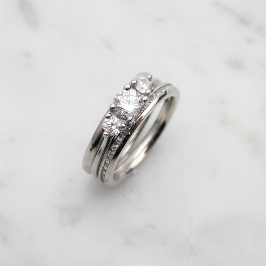 Genuine moissanite Bridal Ring Set in White Gold or Titanium - engagement ring - handmade ring