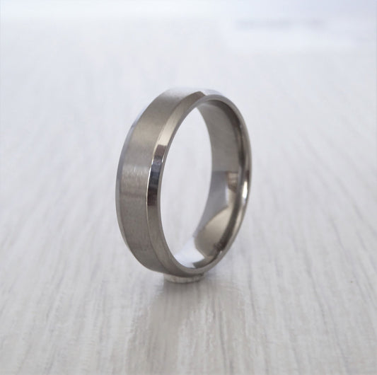 6mm Bevelled Edge Titanium Comfort Fit Mens / Womens Plain band Wedding Ring