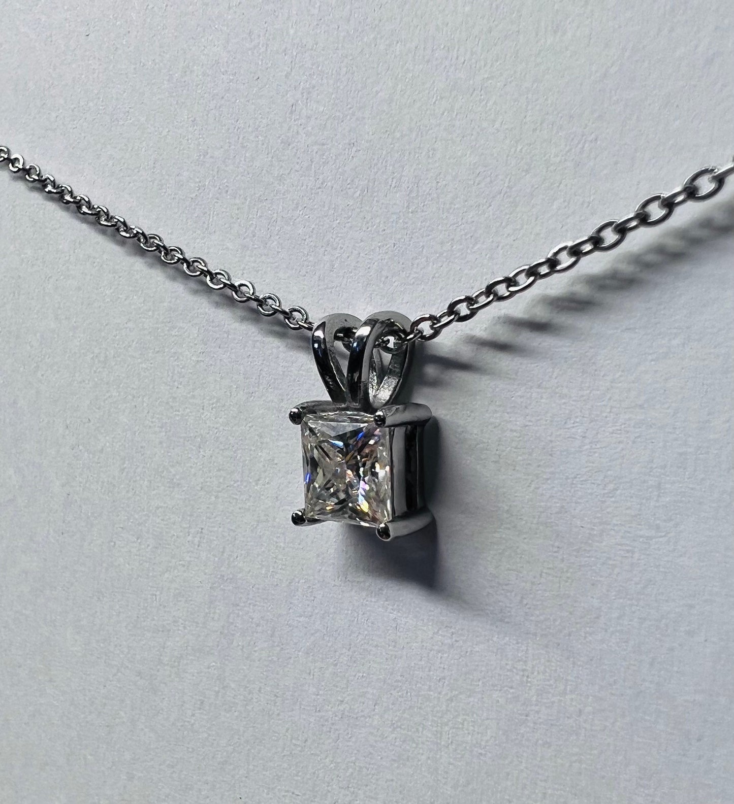 Genuine moissanite Princess cut titanium pendant necklace 5mm, 6mm, 7mm sizes and chain included